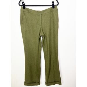 J.Crew Olive Green 100% Wool Cuffed Wide Leg Pants Size 10